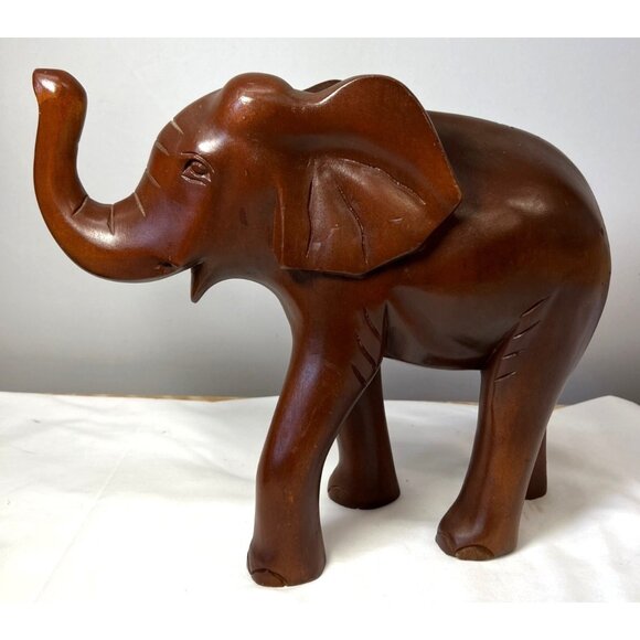Hand-Carved Wooden Elephant Figurine, Large